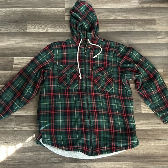 Plaid Zip-Up Hooded Sweater/Jacket - Picture 1 of 5